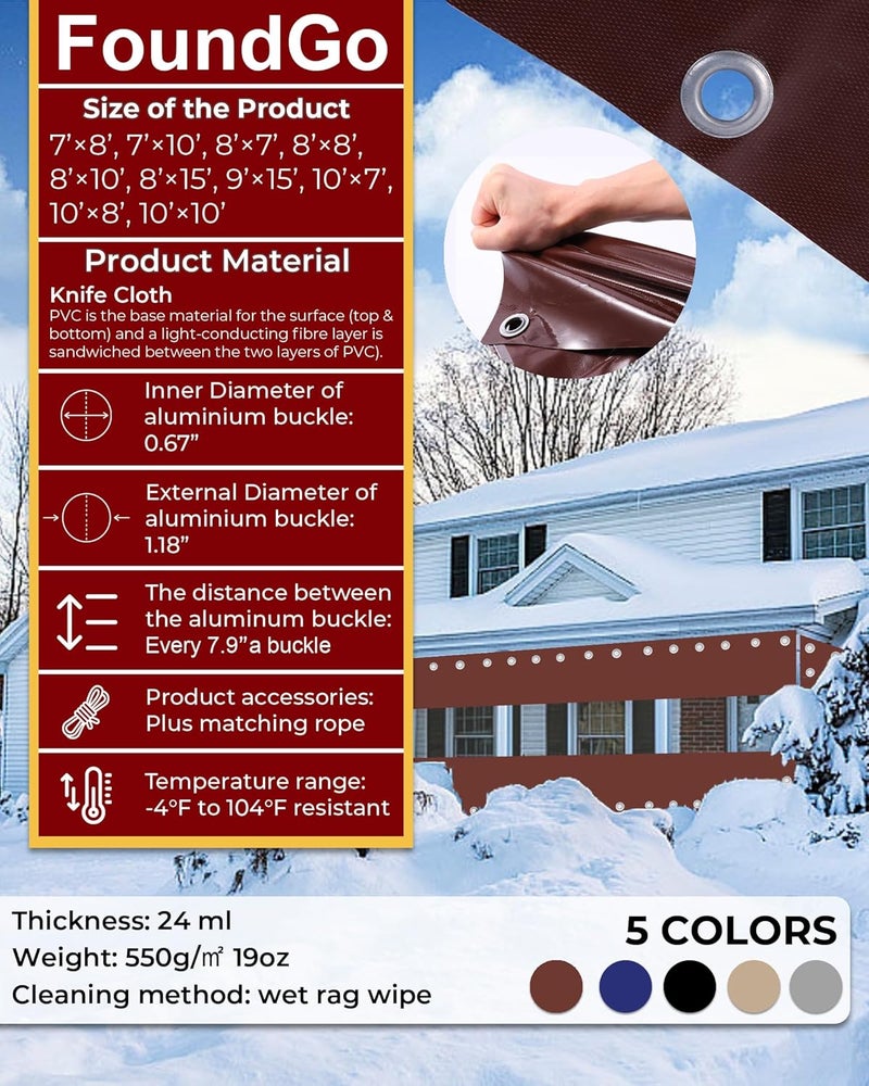 FoundGo 7'Hx8'W Vinyl Curtains for Patio,19oz Outdoor Clear Vinyl Patio Enclosure,Heavy Duty Clear Tarps Waterproof Vinyl Tarp with Grommets for Pergola, Porch,Gazebos,Balcony,-4℉ Cold Resistant - Image 4